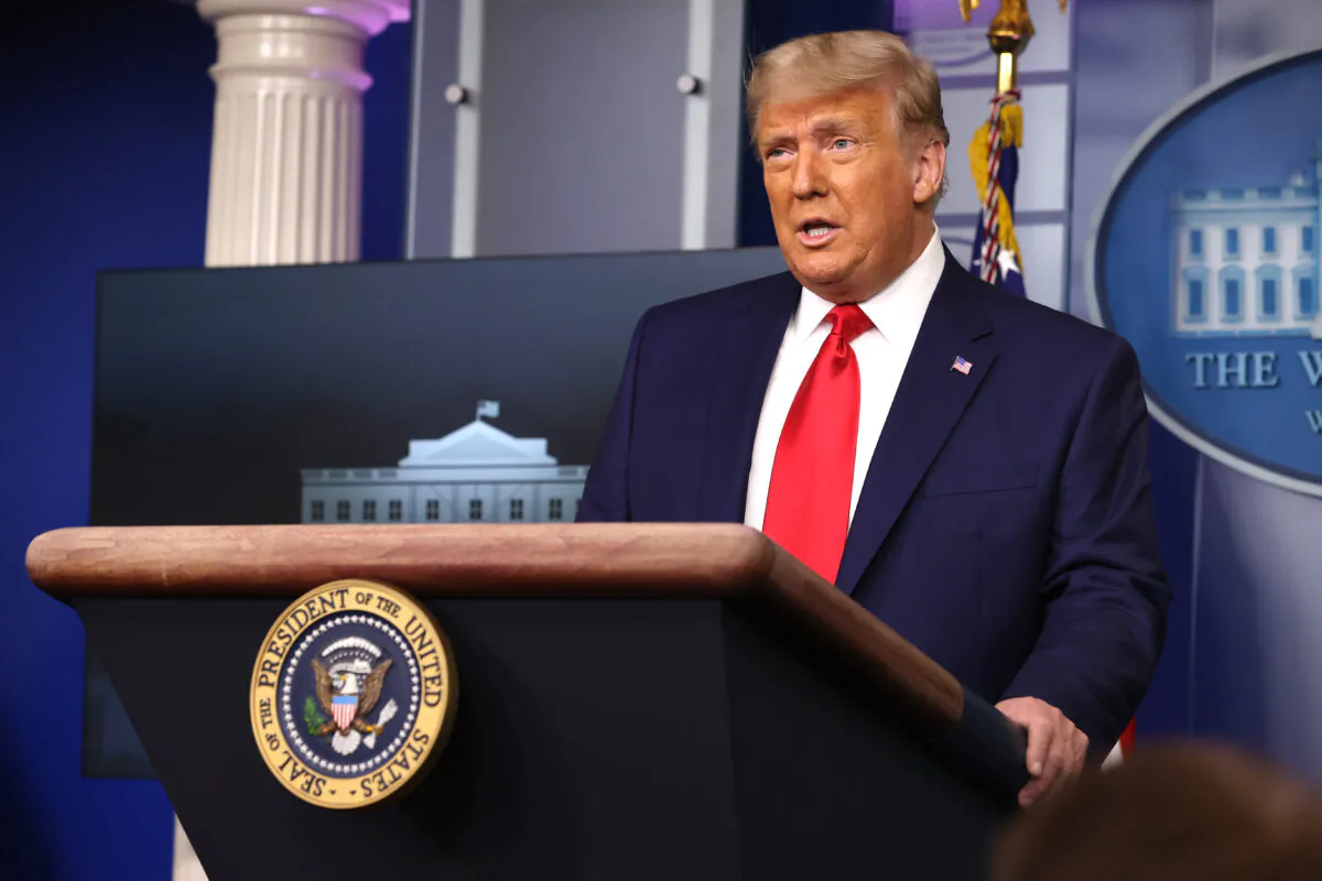 President Donald Trump speaks to the press in the James Brady Press Briefing Room at the White House in Washington on Nov. 24, 2020. (Chip Somodevilla/Getty Images)