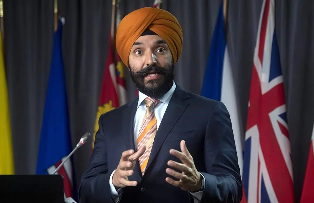 Innovation, Science and Industry Minister Navdeep Bains introduces the Digital Charter Implementation Act at a news conference in Ottawa on Nov. 17, 2020. (The Canadian Press/Adrian Wyld)