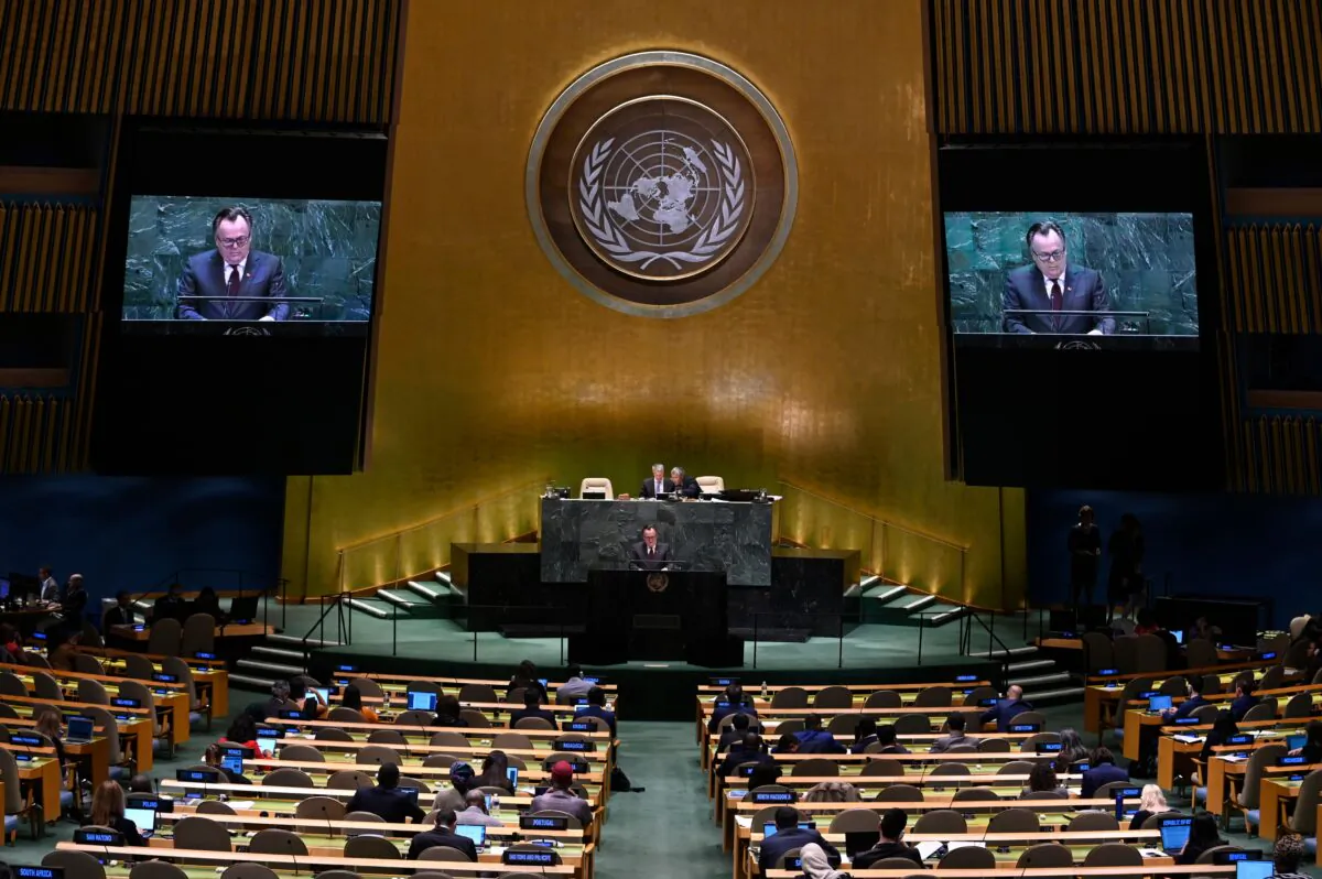 Canada's Ambassador and Permanent Representative to the United Nations Marc-Andre Blanchard speaks during the General Debate of the 74th session of the United Nations General Assembly on Sept. 30, 2019 at the United Nations Headquarters in New York City. Blanchard has since been replaced by Bob Rae who has pushed back against China’s conduct. (Johannes Eisele/AFP via Getty Images)