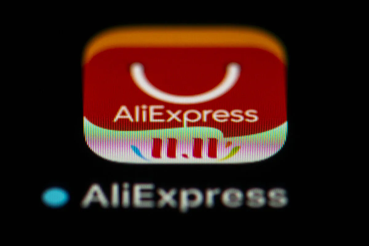 The logo of the smartphone app of Chinese online retail service Aliexpress. It's one of the Chinese apps banned by India on Nov. 24, 2020. (Lionel Bonaventure/AFP via Getty Images)