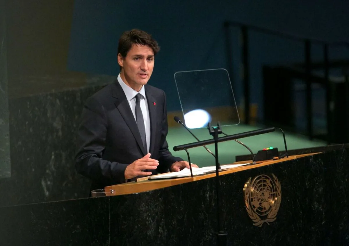 Prime Minister Justin Trudeau addresses the U.N. General Assembly at the United Nations in New York on Sept. 21, 2017. (Kevin Hagen/Getty Images)