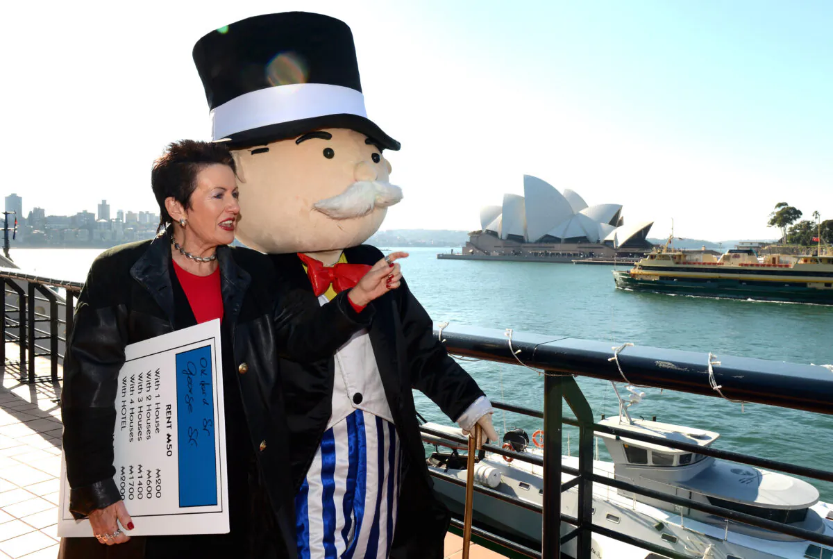 Sydney's Lord Mayor Clover Moore (L) and Mr Monopoly on June 8, 2012. (William West/GettyImages)