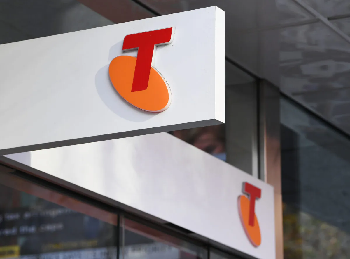 A Telstra logo is seen outside the Telstra Melbourne headquarters in Melbourne, Australia, on June 14, 2017. (Michael Dodge/Getty Images)
