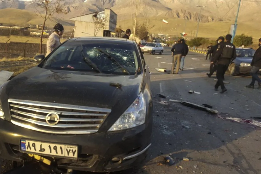 The scene where Mohsen Fakhrizadeh was killed in Absard, a small city just east of the capital, Tehran, Iran, on Nov. 27, 2020. (Fars News Agency via AP)

