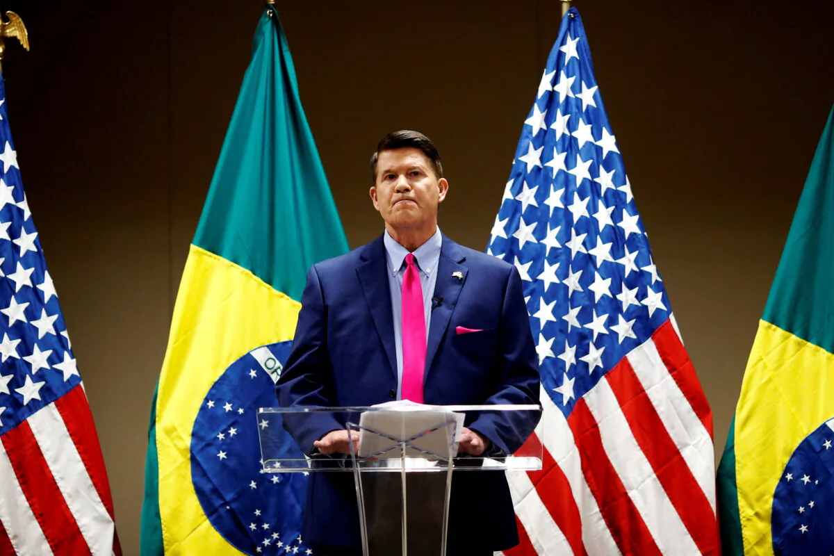 U.S Under Secretary of State for Economic Growth, Energy, and the Environment, Keith Krach speaks during a meeting with businessmen, economists and journalists to discuss excluding China's Huawei Technologies Co from Brazil's 5G market, in Brasilia, Brazil, on Nov. 11, 2020. (Adriano Machado, Reuters)