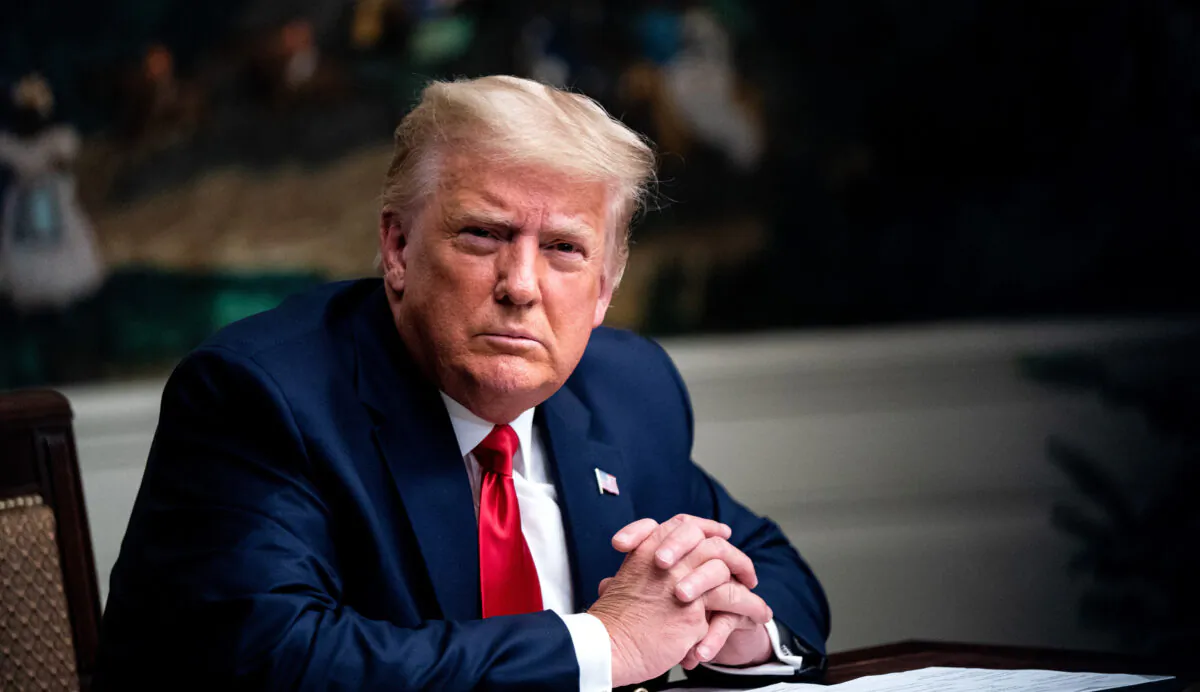 President Donald Trump speaks in the Diplomatic Room of the White House in Washington, on Thanksgiving on Nov. 26, 2020. (Erin Schaff-Pool/Getty Images)