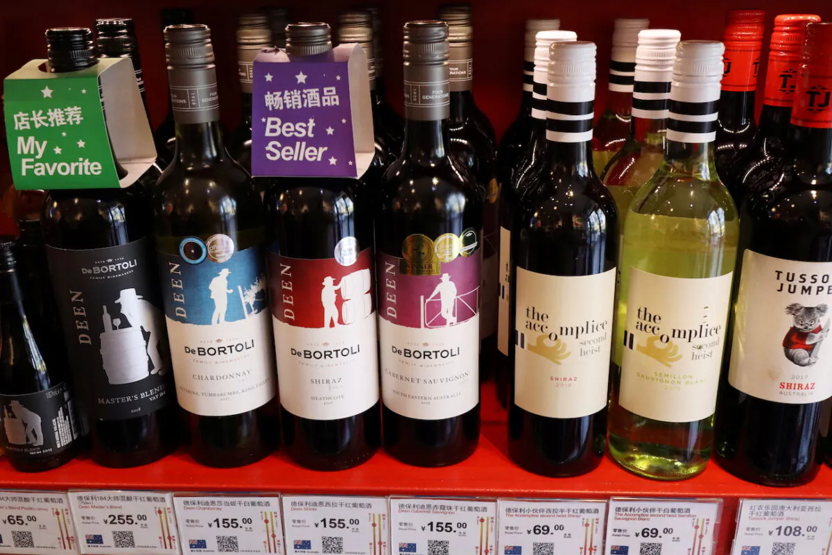 Bottles of Australian wine are seen at a store selling imported wine in Beijing, China, on Nov. 27, 2020. (Florence Lo/Reuters)