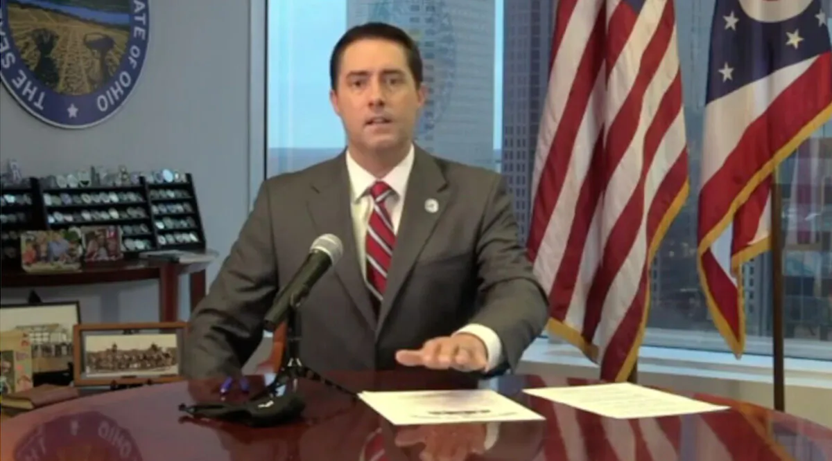 Ohio Secretary of State Frank LaRose certifies the presidential results in an event broadcast on government TV. (Youtube screenshot/Ohio Secretary of State)
