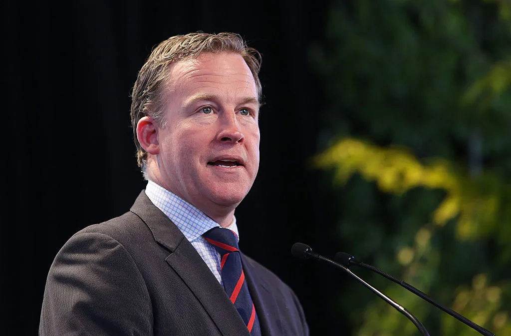 Tasmanian Premier Will Hodgman speaks at the Restaurant Australia Marketplace event at Macquarie Wharf on November 14, 2014 in Hobart, Australia. (Graham Denholm/Getty Images)