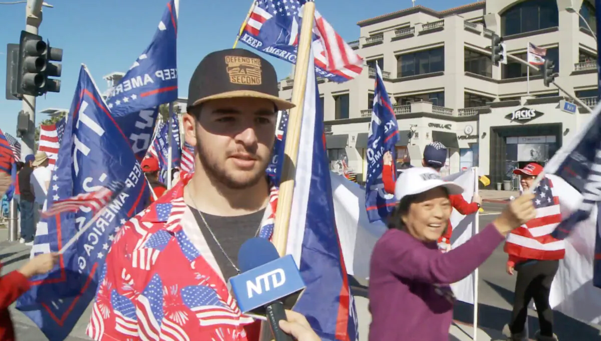 Nickolas Mourani attended a Stop the Steal rally in Huntington Beach, California on Nov. 28, 2020. (NTD Television)