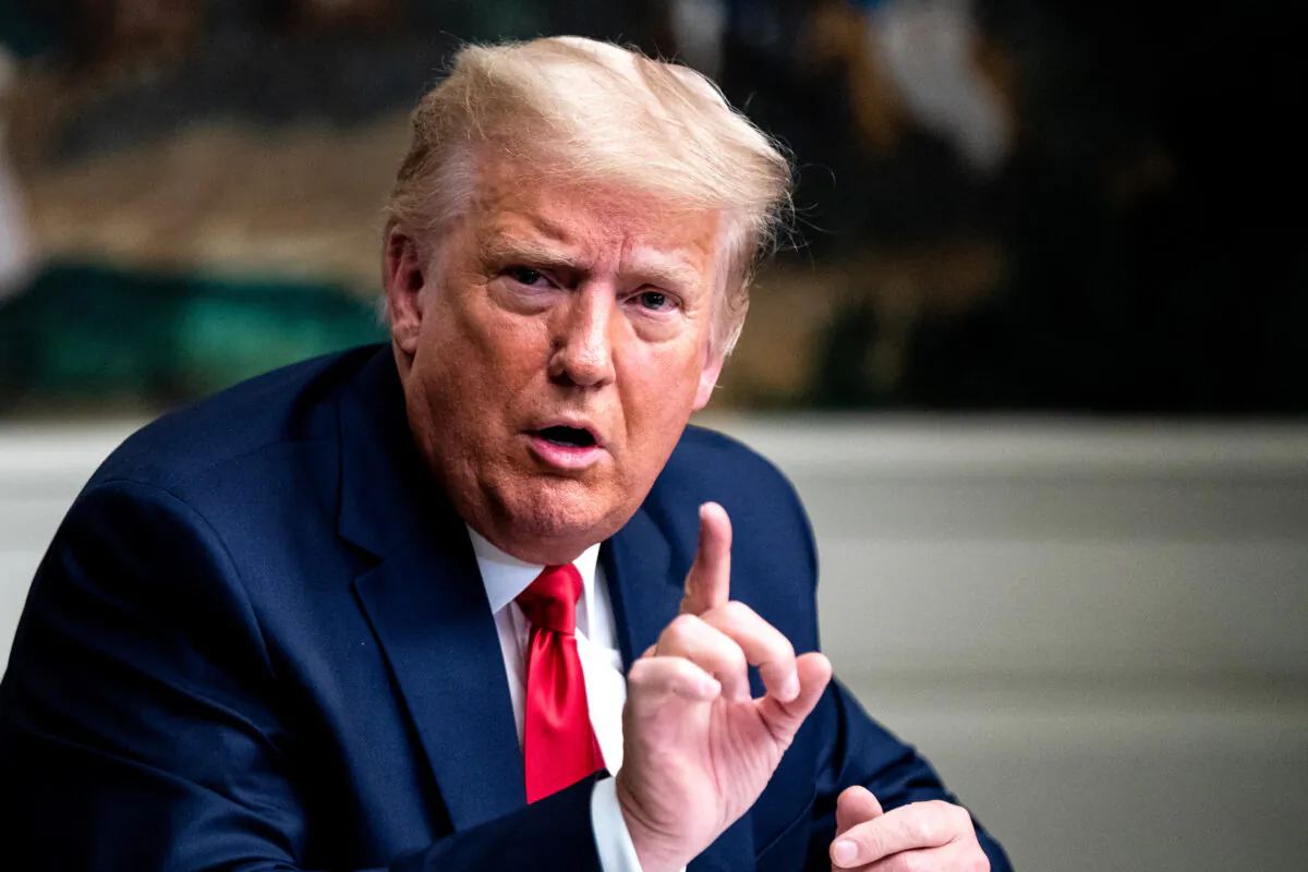 President Donald Trump speaks in the Diplomatic Room of the White House on Thanksgiving in Washington on Nov. 26, 2020. (Erin Schaff-Pool/Getty Images)