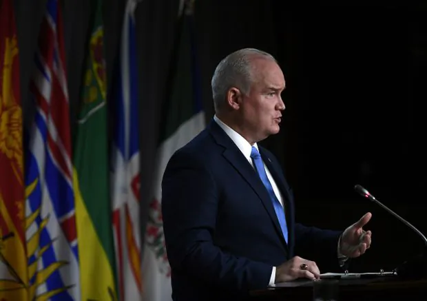 Federal Conservative Leader Erin O'Toole speaks during a news conference on the government's planned Fall Economic Statement on Parliament Hill in Ottawa on Nov. 29, 2020. (The Canadian Press/Justin Tang)