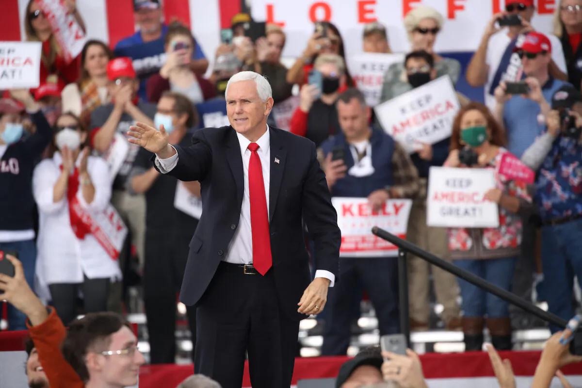 Vice President Mike Pence attends a rally in support of Sen. David Perdue (R-Ga.) and Sen. Kelly Loeffler (R-Ga.) in Savannah, Georgia, on Dec. 4, 2020. (Spencer Platt/Getty Images)