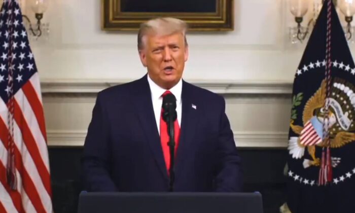 President Donald Trump delivers remarks in a pre-recorded speech on Dec. 2. (White House video screenshot)