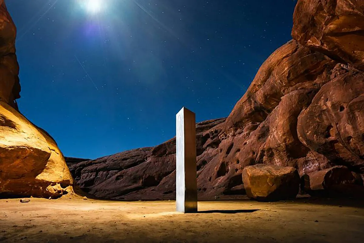 A monolith was seen in a red-rock desert in San Juan County, southeastern Utah, on Nov. 27, 2020. (Terrance Siemon via AP)