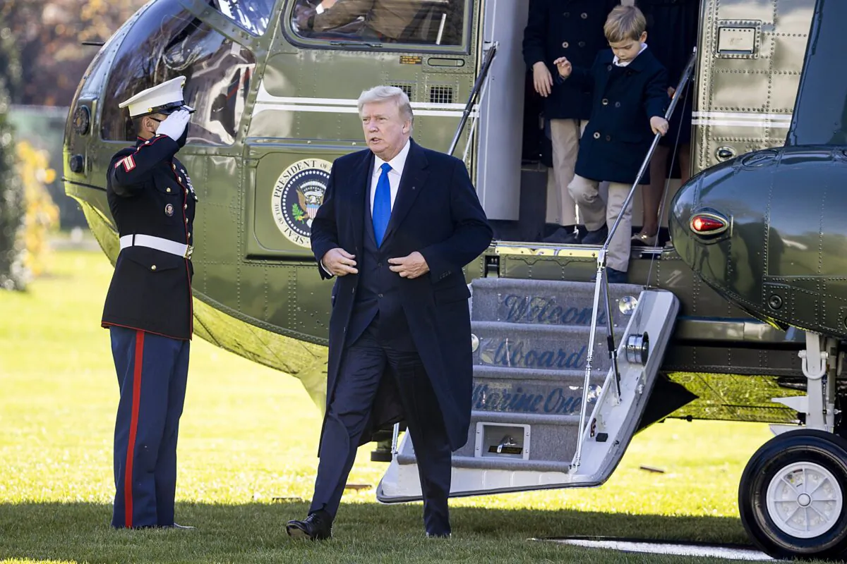 President Donald Trump disembarks Marine One on the south lawn of the White House in Washington on Nov. 29, 2020. (Tasos Katopodis/Getty Images)