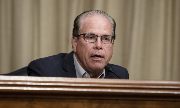 Senator Mike Braun (R-Ind.) speaks during a Senate Special Committee of Aging hearing on “The COVID-19 Pandemic and Seniors: A Look at Racial Health Disparities” at the US Capitol in Washington, on July 21, 2020. (Samuel Corum/Getty Images)