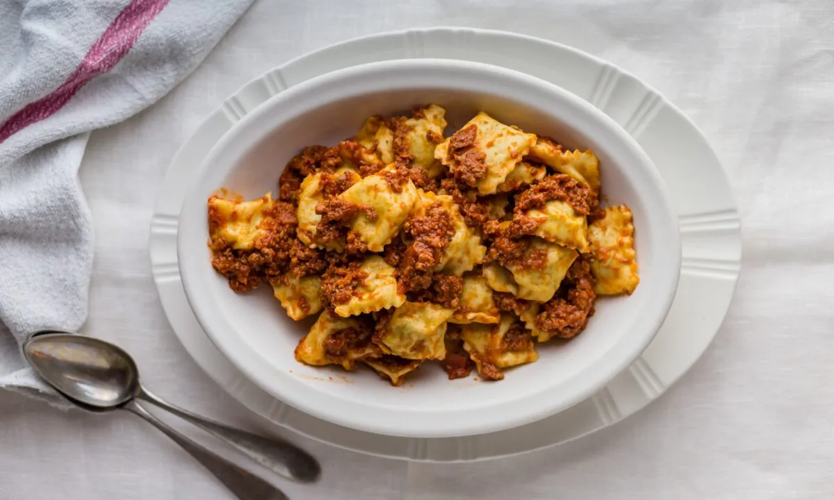 These simple tortelli are traditionally dressed with a robust meat sauce. (Giulia Scarpaleggia)
