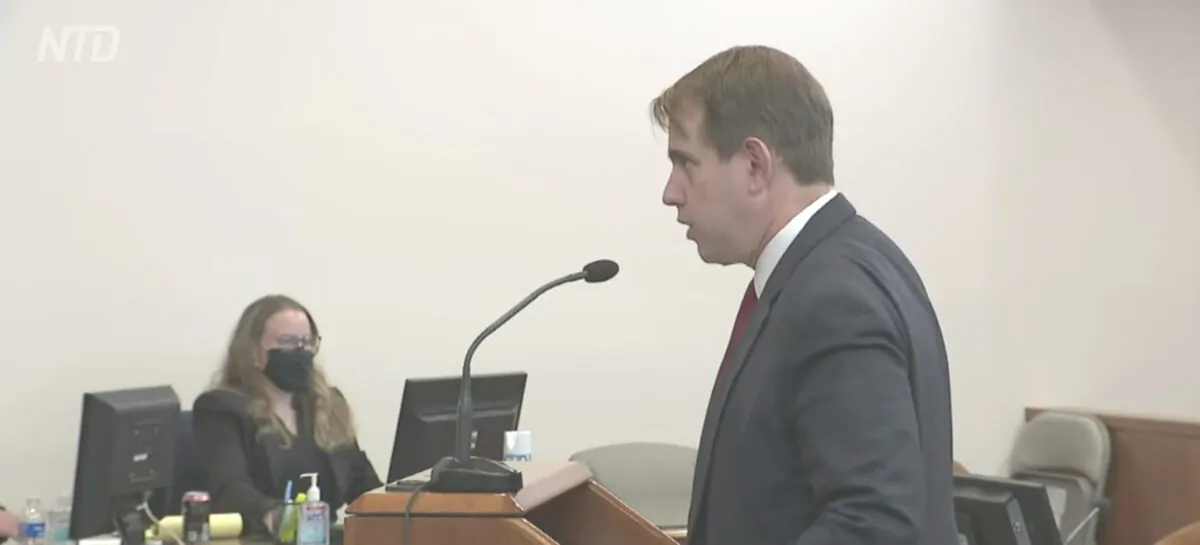 Trump campaign attorney Jesse Binnall presents arguments at an evidentiary hearing in a Nevada election contest in Carson City, Nev., on Dec. 3, 2020. (NTD Television)
