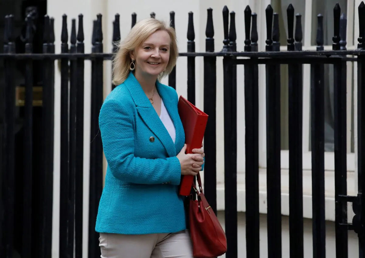 Britain's International Trade Secretary Liz Truss reacts as she arrives in Downing Street in London on Oct. 19, 2020. (Tolga Akmen/AFP via Getty Images)