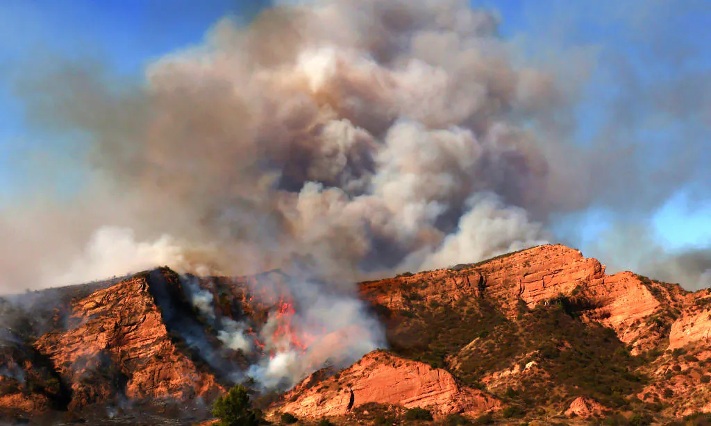The Bond Fire burns in the Silverado Canyon area of Orange County near Irvine, Calif., on Dec. 3, 2020. (Mario Tama/Getty Images)