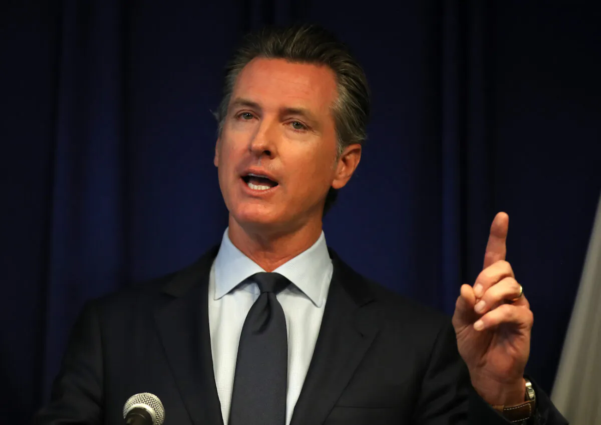 California Gov. Gavin Newsom speaks during a news conference at the California justice department in Sacramento, Calif., on Sept. 18, 2019. 
(Justin Sullivan/Getty Images)