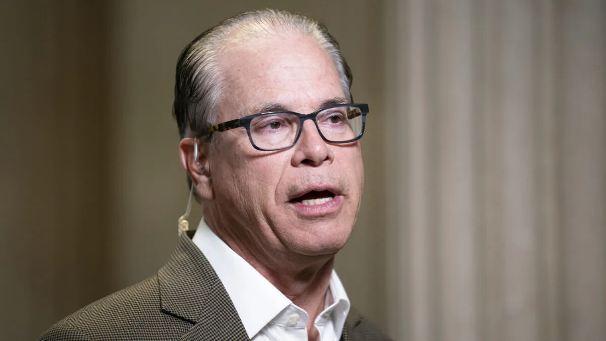 Senator Mike Braun (R-Ind.) speaks during a television interview in Senate Russell Office Building in Washington on Oct. 20, 2020. (Stefani Reynolds/Getty Images)
