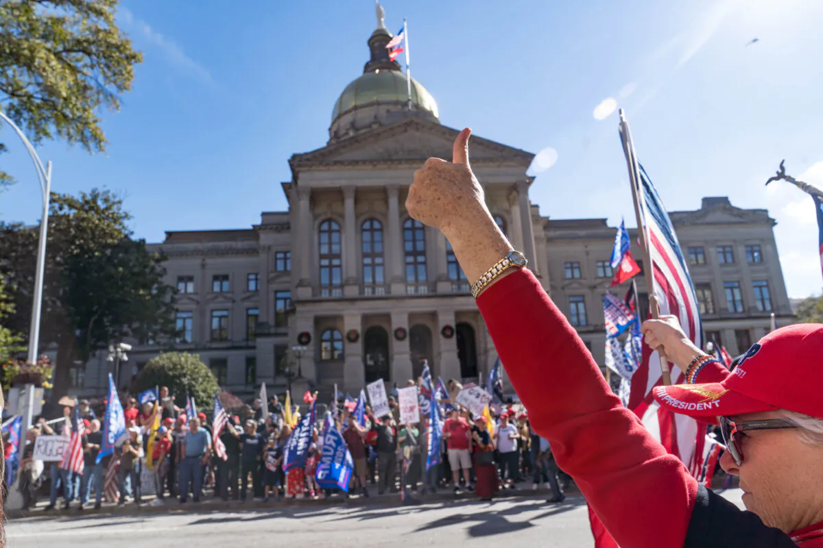 Supporters of President Donald Trump host a 'Stop the Steal' protest outside the Georgia State Capital building in Atlanta, Ga., on Nov. 21, 2020. (Megan Varner/Getty Images)