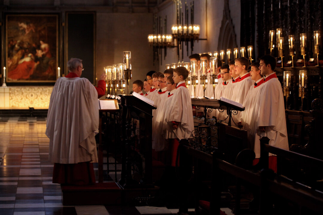 The Choir of King’s College Cambridge at rehearsal for their Christmas Eve service of “A Festival of Nine Lessons and Carols” in King's College Chapel on Dec. 11, 2010 in Cambridge, England. The Choir comprises of Conductor Stephen Cleobury, 16 choristers, who are educated on scholarships at King's College School, as well as 14 choral scholars and two organ scholars, who study a variety of subjects in the College. (Oli Scarff/Getty Images)