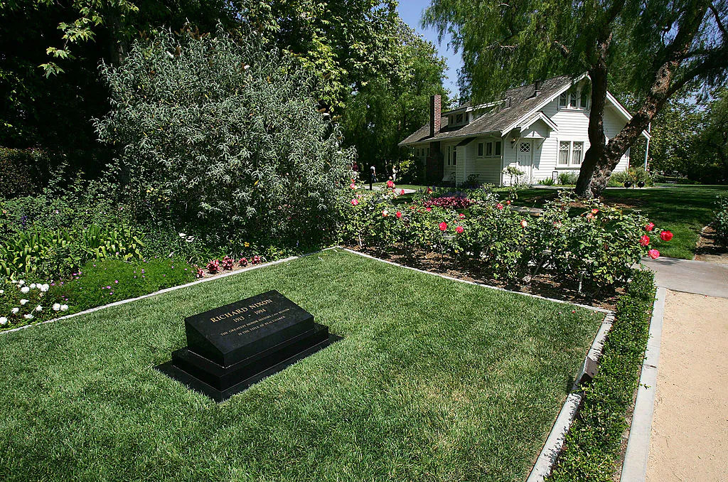 The house where President Richard Nixon was born and his grave are seen at the Richard Nixon Library & Museum in Yorba Linda, Calif., on May 31, 2005. (David McNew/Getty Images)