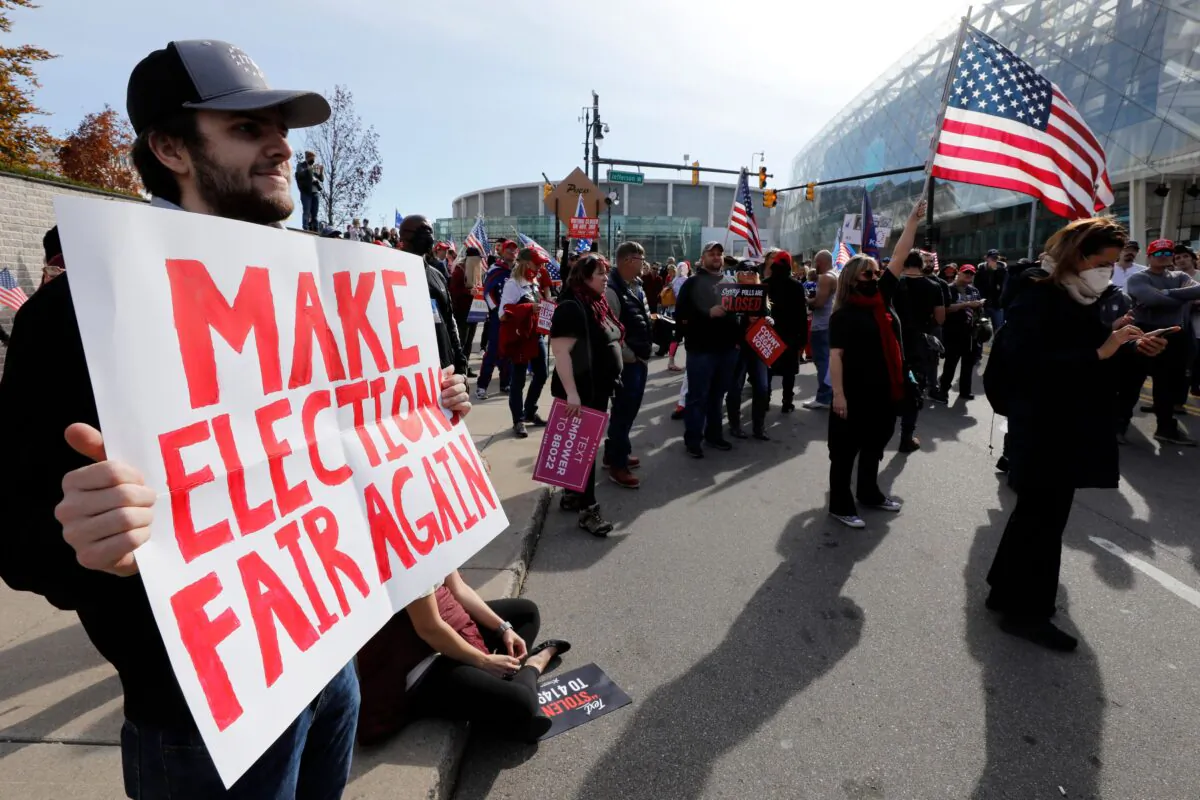 Supporters of President Donald Trump demonstrate outside of the TCF Center to protest the counting of votes for the 2020 general election in Detroit, Mich., on Nov. 6, 2020. (Jeff Kowalsky/AFP via Getty Images)