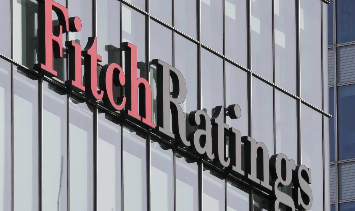 The Fitch Ratings logo is seen at their offices at Canary Wharf financial district in London, Britain, on March 3, 2016. (Reinhard Krause/Reuters)