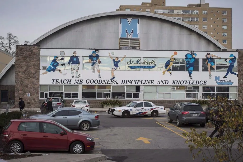 Toronto police respond to an incident at St. Michael's College School, in Toronto on Nov. 19, 2018. (The Canadian Press/Tijana Martin)