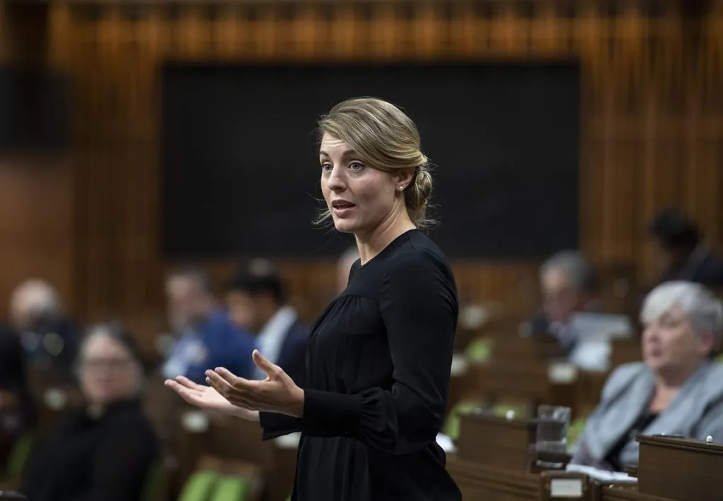 Minister of Economic Development Melanie Joly rises during Question Period in the House of Commons on Parliament Hill in Ottawa on Oct. 1, 2020. (THE CANADIAN PRESS/Justin Tang)