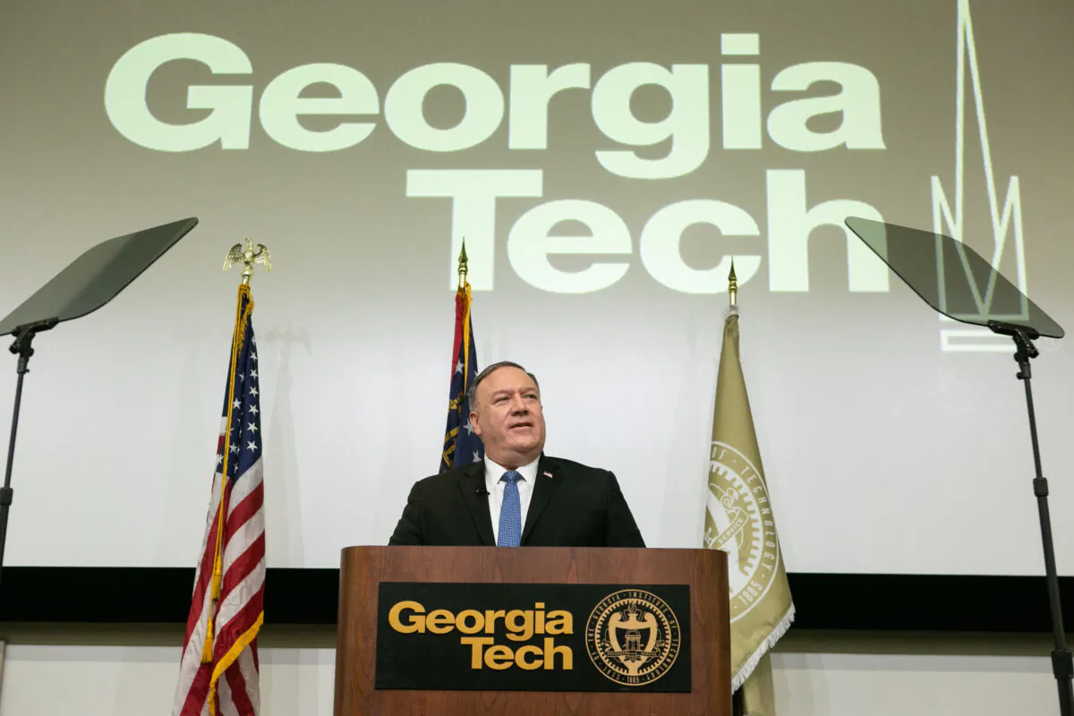 Secretary of State Mike Pompeo gives remarks on China's influence on U.S. campuses, at Georgia Tech in Atlanta, Ga., on Dec. 9, 2020. (Jessica McGowan/Getty Images)