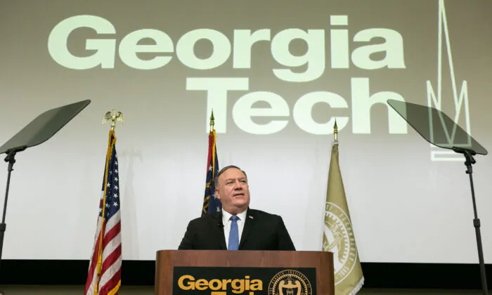 Secretary of State Mike Pompeo gives remarks on China's influence on U.S. campuses, at Georgia Tech in Atlanta, Ga., on Dec. 9, 2020. (Jessica McGowan/Getty Images)