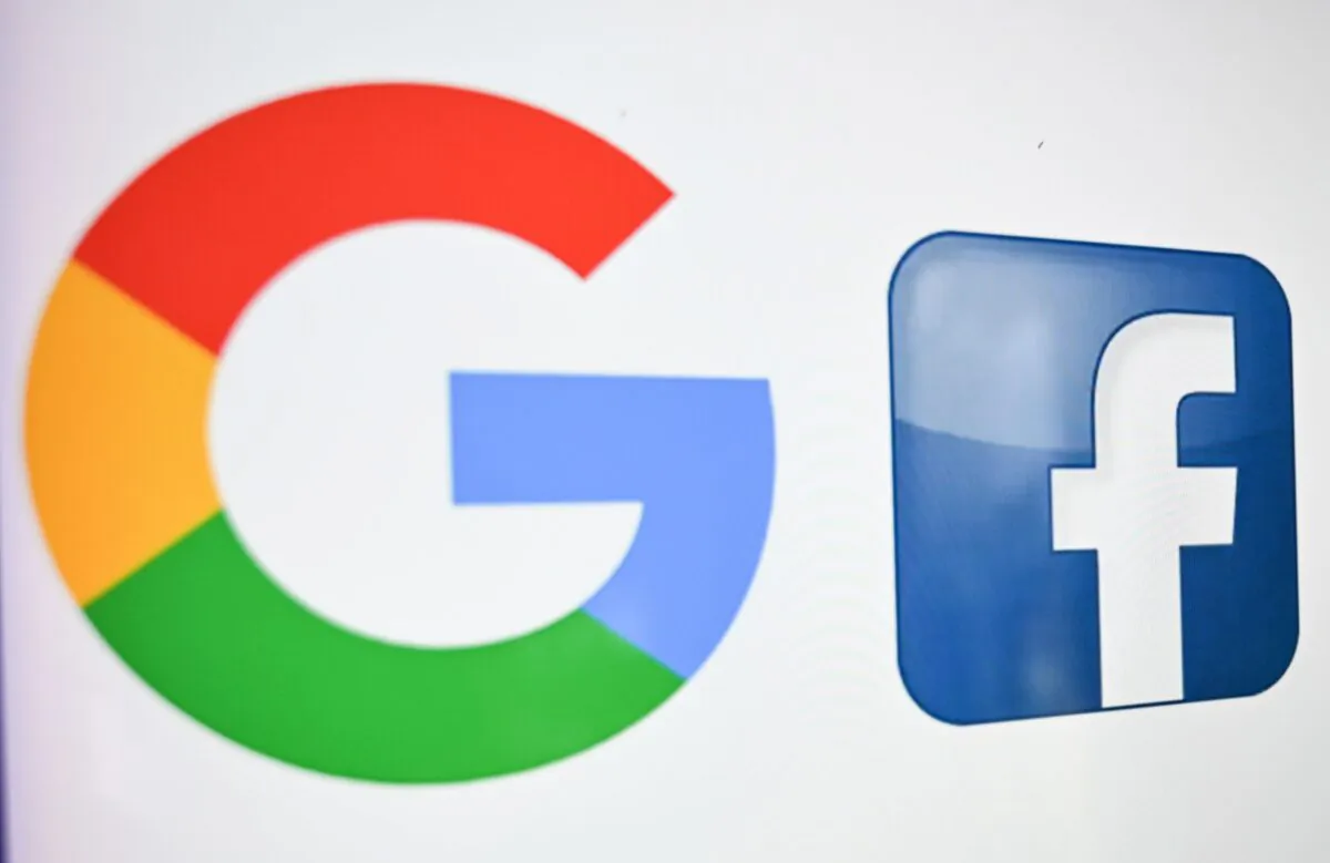 An edited photo taken on October 21, 2020 shows the logo of the multinational American Internet technology and services company, from left : Google, the American online social media and social networking service, Facebook (Denis Charlet/AFP via Getty Images)