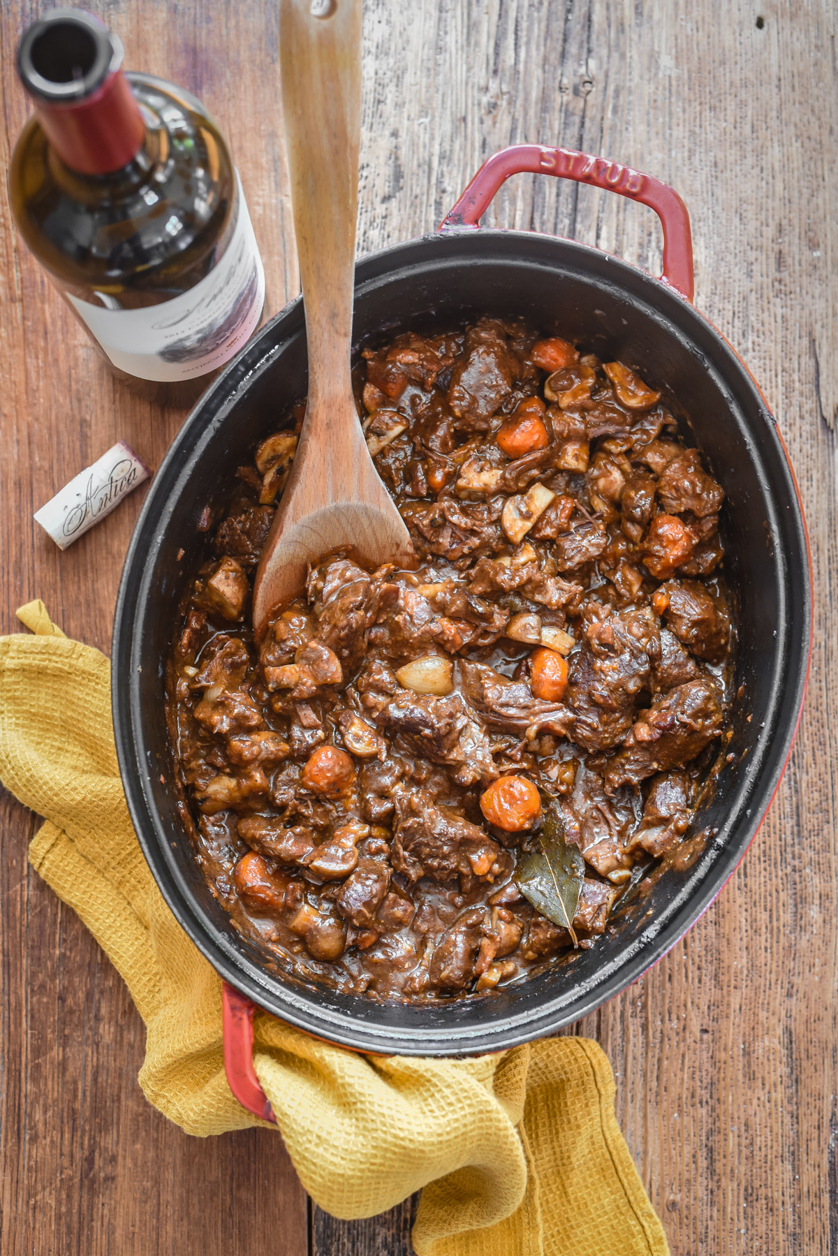 french Beef Bourguignon in pot