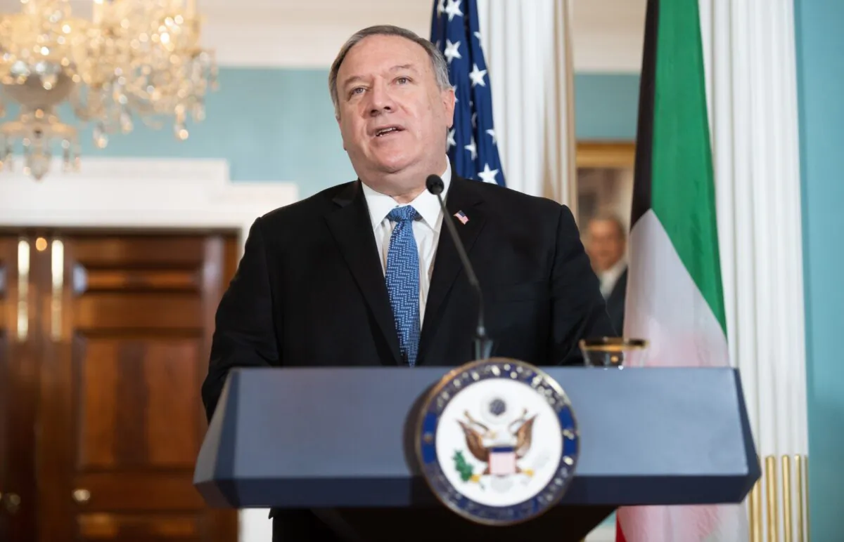 Secretary of State Mike Pompeo speaks to the press prior to meeting with the Kuwaiti Foreign Minister, at the State Department in Washington on Nov. 24, 2020. (Saul Loeb/POOL/AFP via Getty Images)