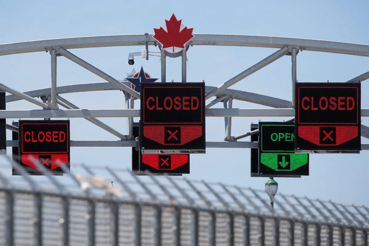 A Canadian maple leaf is seen on The Peace Bridge, which runs between Canada and the United States, over the Niagara River in Buffalo, New York, U.S. on July 15, 2020. (Brendan McDermid/Reuters)