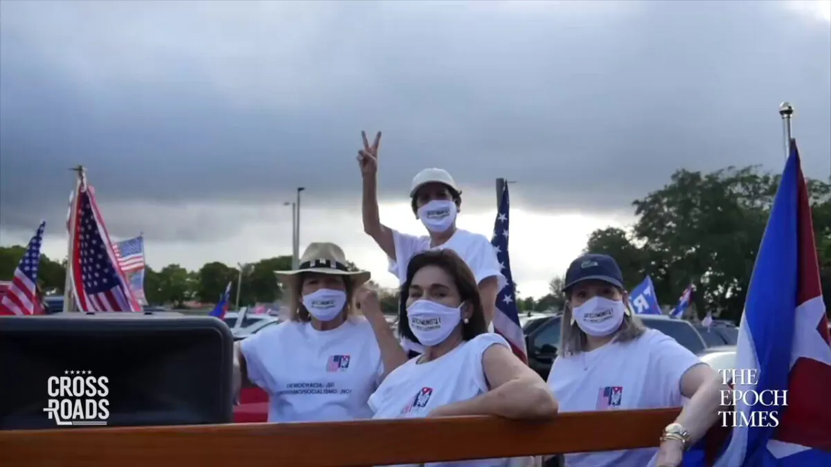 Car caravan organized by Cuban-Americans and Latino-Americans in Miami, Fla in October 2020. (Crossroads screenshot)
