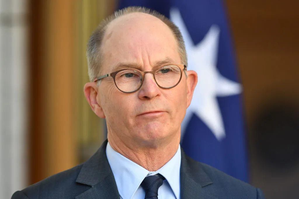 Acting Chief Medical Officer Paul Kelly during a press conference in the Prime Ministers Courtyard at Parliament House in Canberra, Australia, on July 24, 2020. (Sam Mooy/Getty Images)
