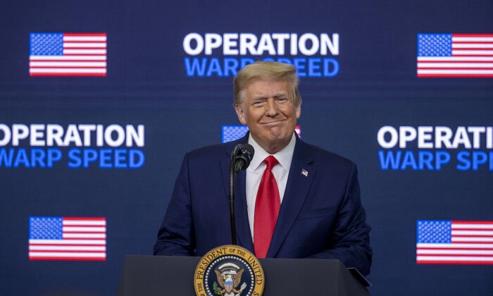 President Donald Trump  speaks at the Operation Warp Speed Vaccine Summit in Washington on Dec. 8, 2020. (Tasos Katopodis/Getty Images)