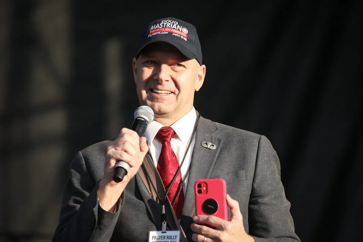 Pennsylvania Sen. Doug Mastriano speaks the “Let the Church ROAR” National Prayer Rally on the National Mall in Washington on Dec. 12, 2020. (Samira Bouaou/The Epoch Times)