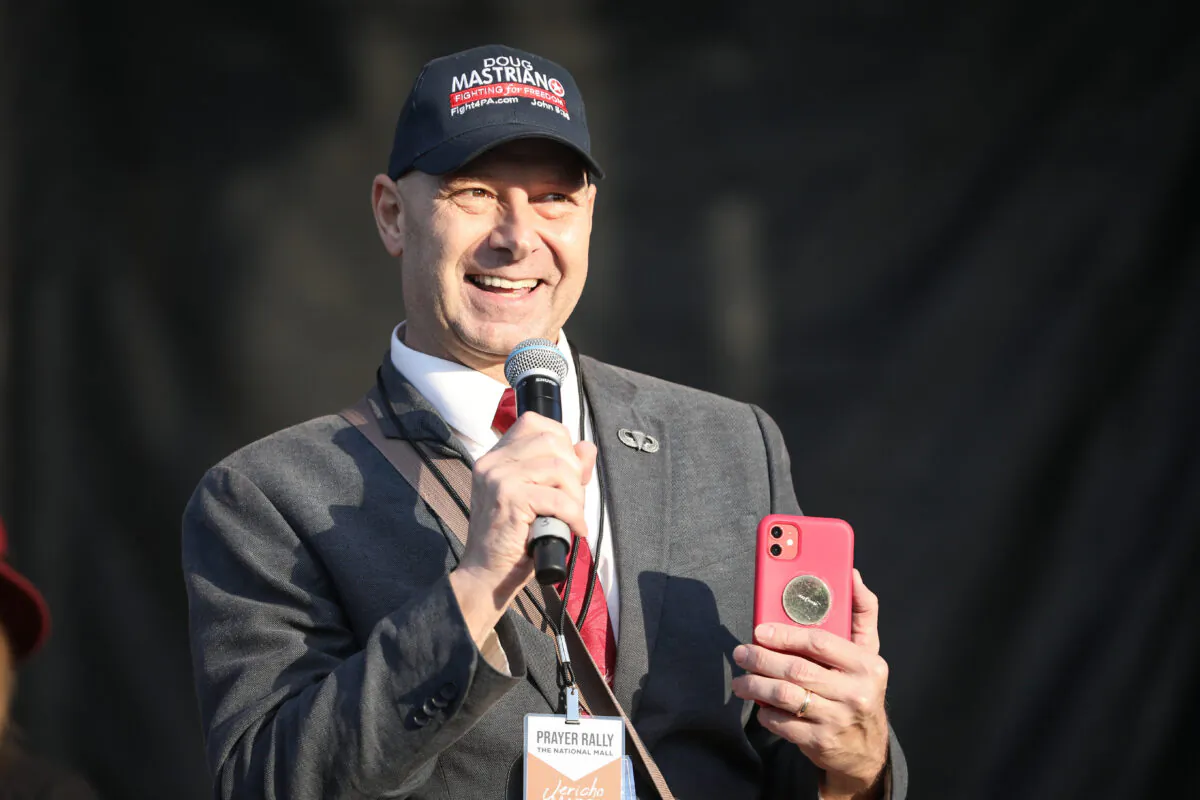 Doug Mastriano, Republican member of the Pennsylvania Senate, speaks the “Let the Church ROAR” National Prayer Rally on the National Mall in Washington on Dec. 12, 2020. (Samira Bouaou/The Epoch Times)