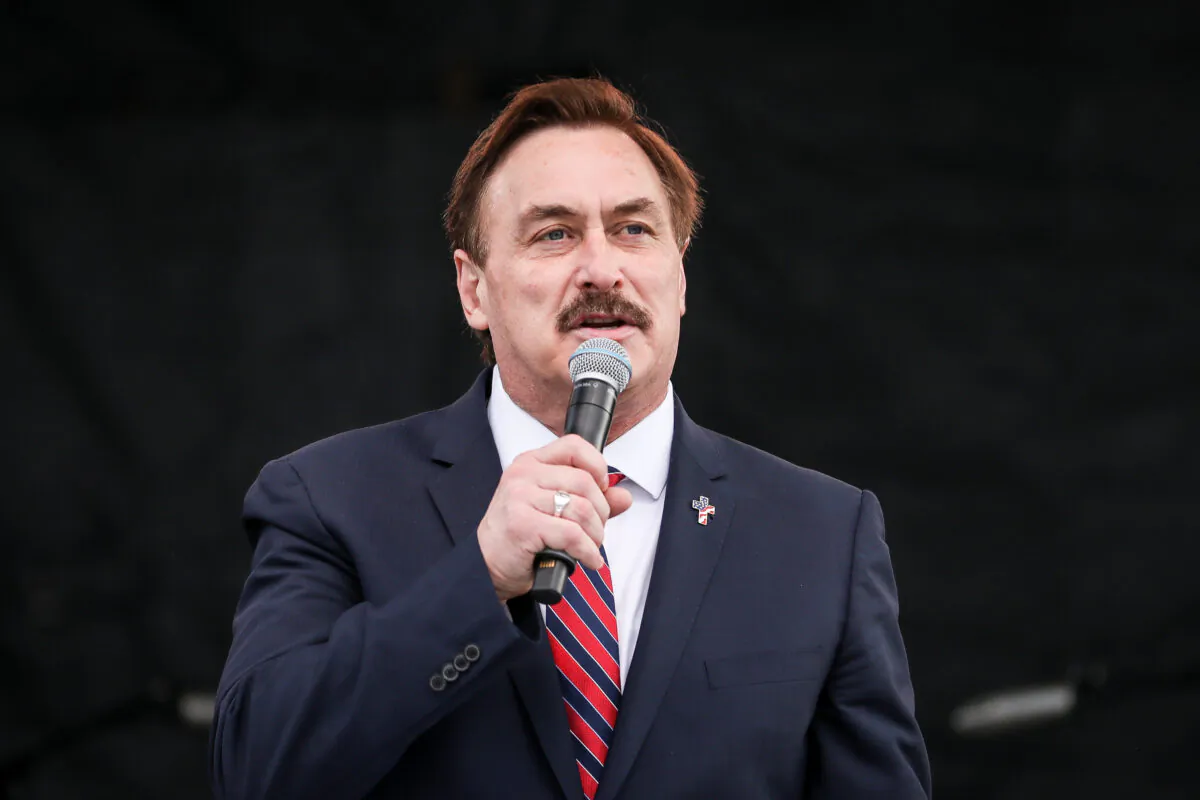 Mike Lindell, CEO of MyPillow, speaks at the “Let the Church ROAR” National Prayer Rally on the National Mall in Washington on Dec. 12, 2020. (Samira Bouaou/The Epoch Times)