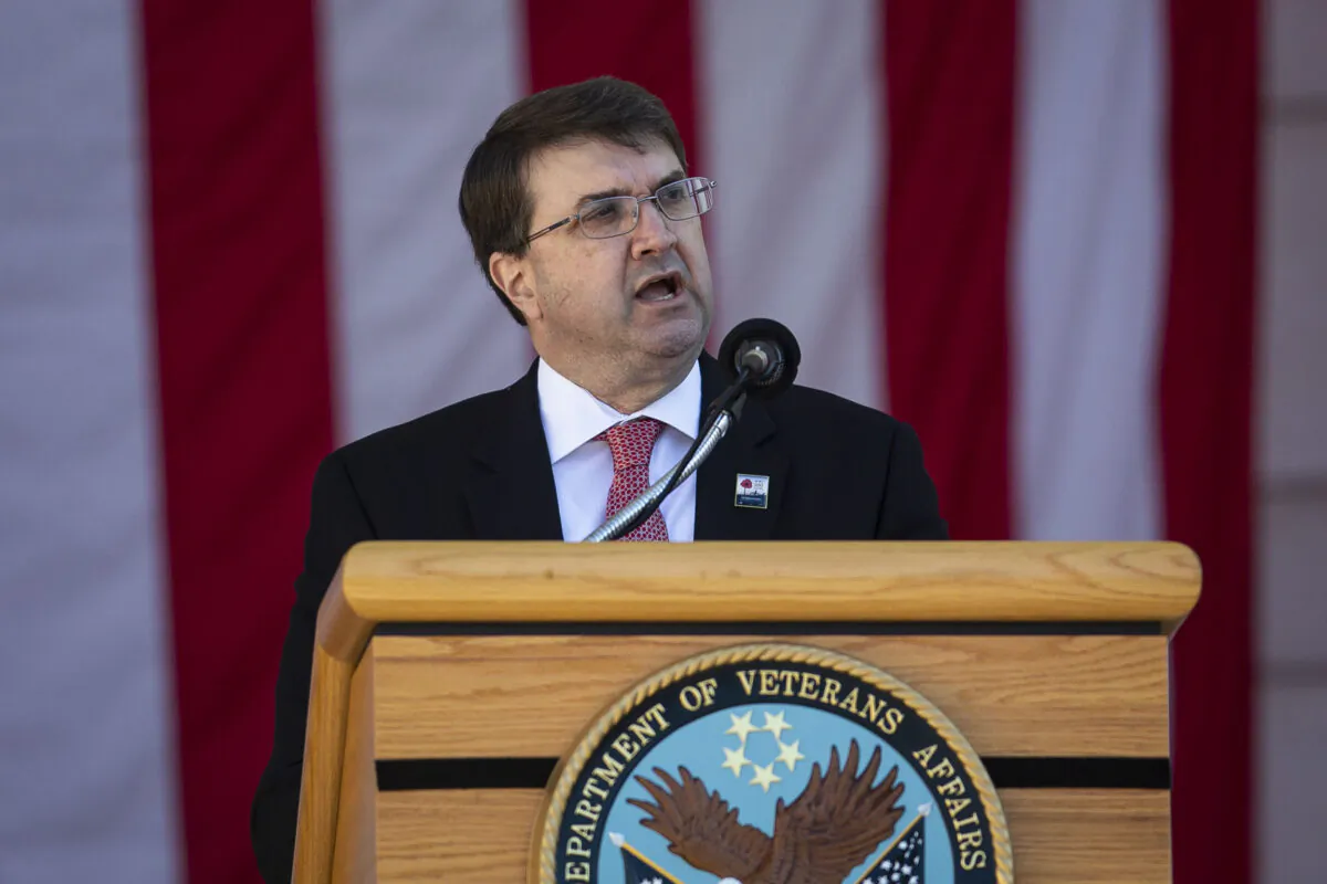 Secretary of Veterans Affairs Robert Wilkie speaks during a Veterans Day ceremony at Arlington National Cemetery in Arlington, Virginia, on Nov. 11, 2018. (Al Drago/Getty Images)