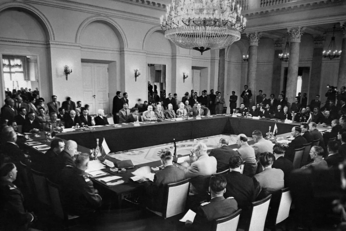 A picture released on May 13, 1955 shows a general view of the Communist Bloc Conclave bringing together the eight East European countries prior to the signature of the mutual defense Treaty of Friendship, Cooperation and Mutual Assistance (commonly known as the Warsaw Pact). (AFP via Getty Images)
