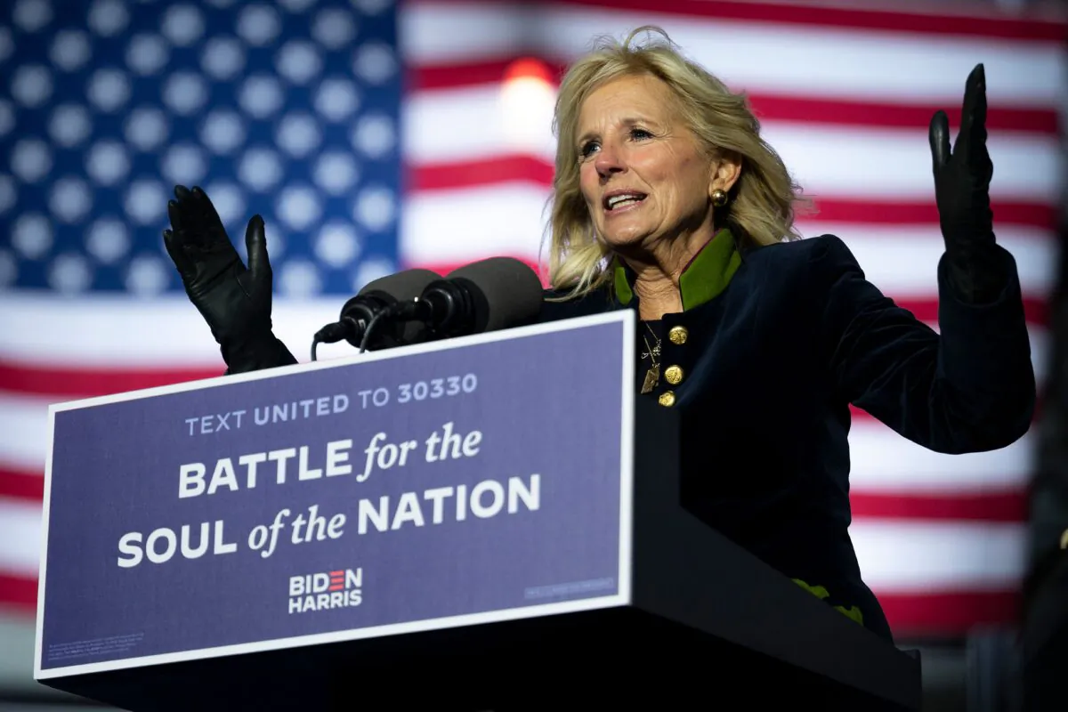 Jill Biden speaks at a rally at Heinz Field in Pittsburgh, Penn., on Nov. 2, 2020. (Jim Watson/AFP/Getty Images)