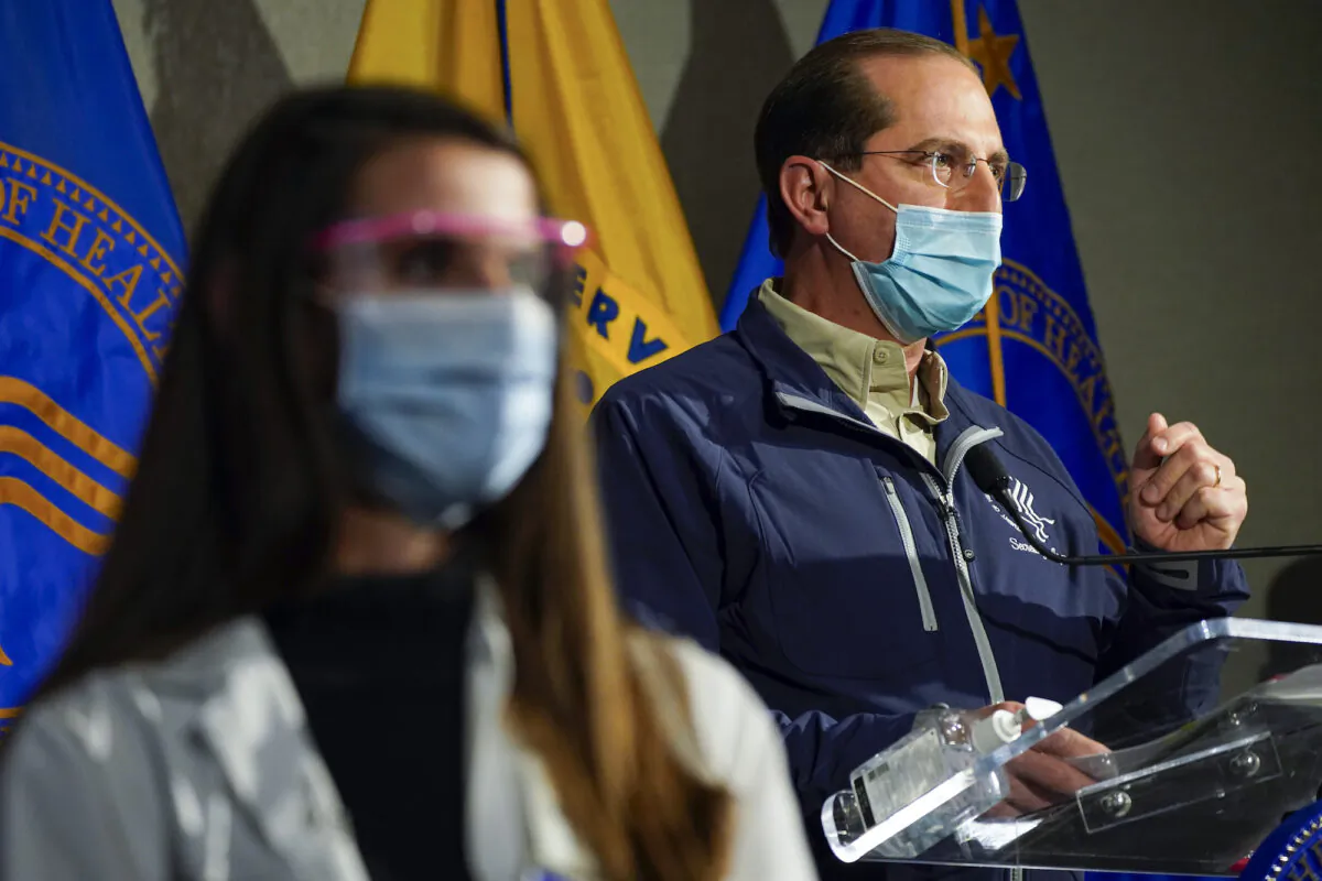 Health and Human Services Secretary Alex Azar speaks at George Washington University Hospital in Washington on Dec. 14, 2020. (Jacquelyn Martin, Pool/AP Photo)
